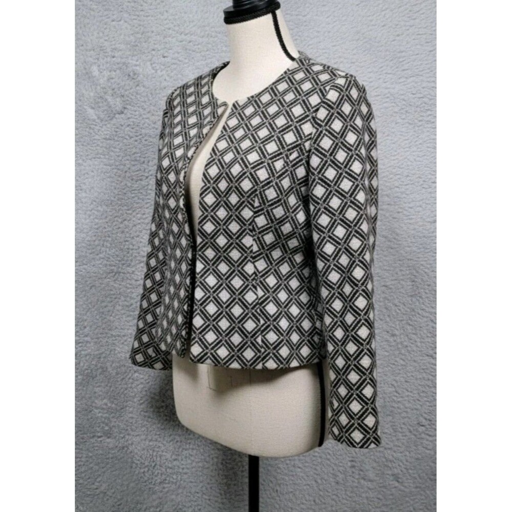 Banana Republic Womens Size 12 Black White Diamond Geometric Pattern Collarless